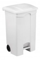 Poubelle Plastique Blanc 90L, ouverture par pédale, 2 Roulettes