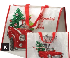 Sac cabas PP tissé PPT Décor Hiver VOITURE 40x24x35cm