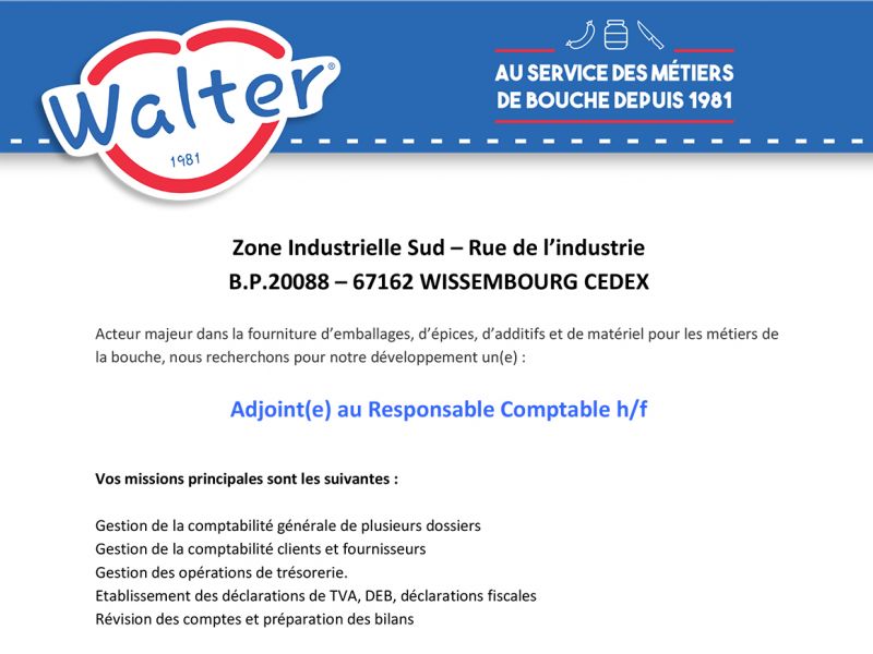 OFFRE D'EMPLOI - Adjoint(e) Responsable Comptable